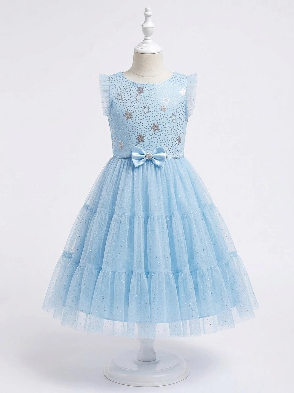 Jona Michelle JCP 1881-24 Girls Size 10 Blue Sequin Tulle Dress Like New